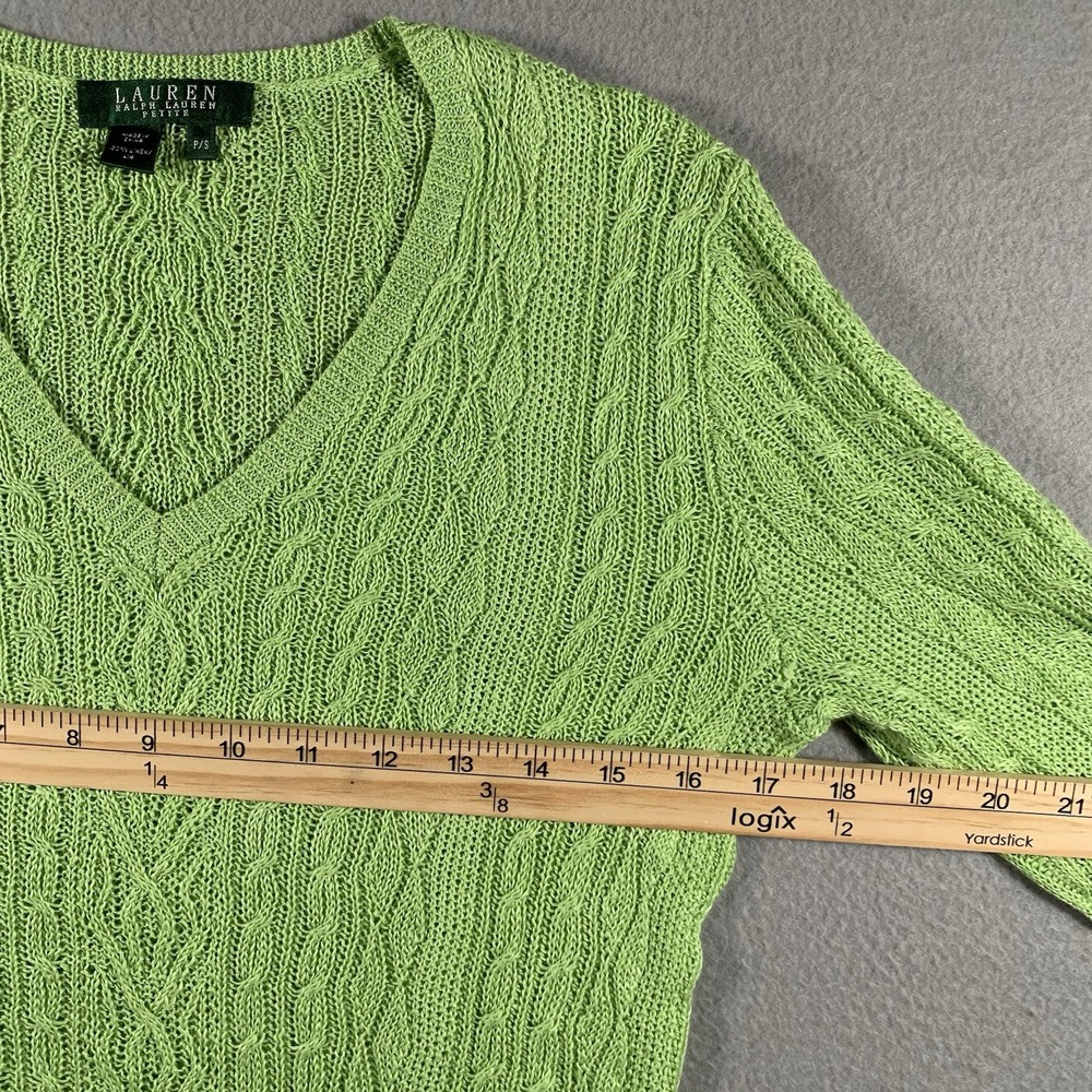 Ralph‎ Lauren 100% Linen Lightweight Cableknit V-Neck Sweater. Ladies petite  M - Picture 5 of 8